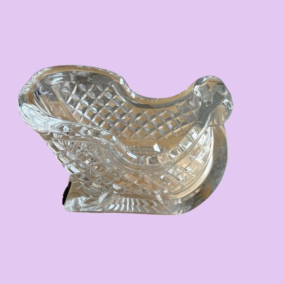90S Vintage Lead Crystal Decorative Christmas Sleigh Candy Vase - Picture 2 of 9